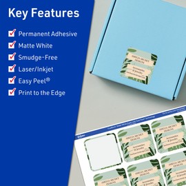 Avery TrueBlock Matte White Square Labels with Sure Feed, 2-1/8" x 2-1/8", 120 Matte White Labels, Print-to-The-Edge, Laser/Inkjet Printable Labels, Great for Packaging and Product Labels