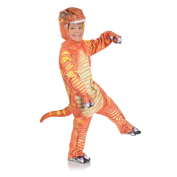 Underwraps Kid's Children's T-Rex Dinosaur Printed Jumpsuit Costume Childrens Costume, Yellow, Medium