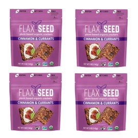 Flackers Organic Flax Seed Crackers Cinnamon & Currants, Gluten Free, Non GMO, Vegan, Naturally Sweet, 5 Ounce 4-Pack