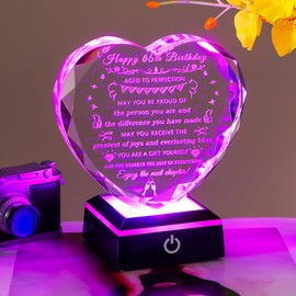 YWHL 65th Birthday Gifts for Women Men with Colorful Base Crystal Heart 65th Birthday Decorations Best 65 Years Old Bday Gift Ideas for Mom Grandma Wife Born in 1960