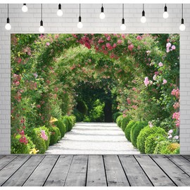 CORFOTO 6x4ft Fabric Garden Rose Arch Backdrop Spring Flower Arch Road Photography Background Greenery Nature Landscape Backgrounds Wedding Portrait Photo Booth Props