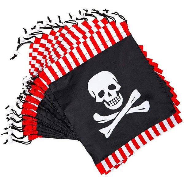 BLUE PANDA Pirate Skull Drawstring Party Favor Bags for Kids (10 x 12 in, 12 Pack)