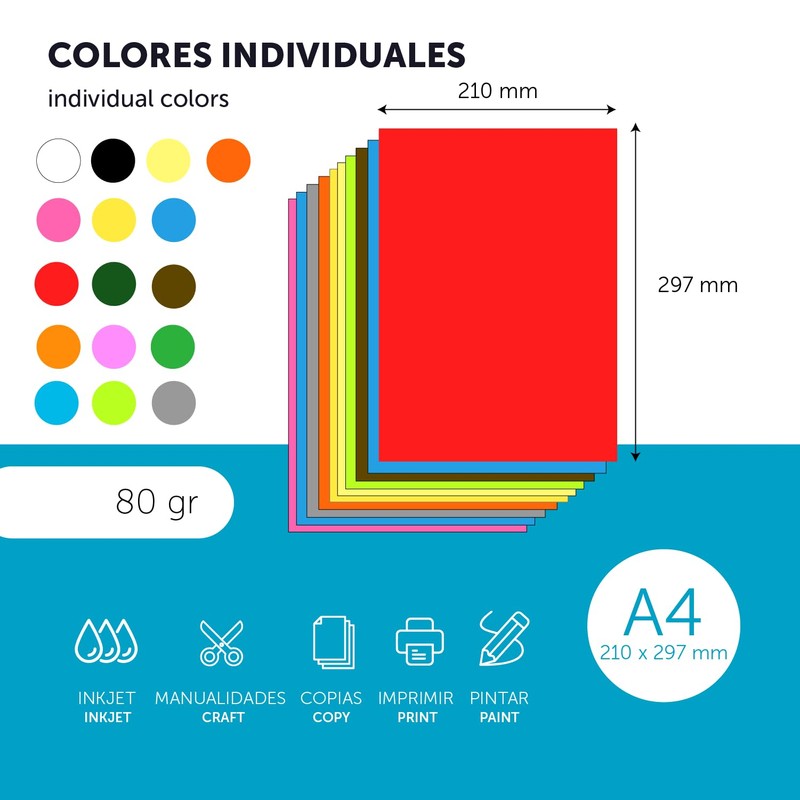 Colourful Paper A4 80 g for Printers & Crafts, Coloured
