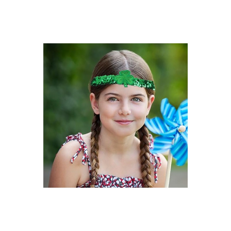 Wziys 2pcs St. Patrick's Day Green Sequins Shamrock Headbands Elastic