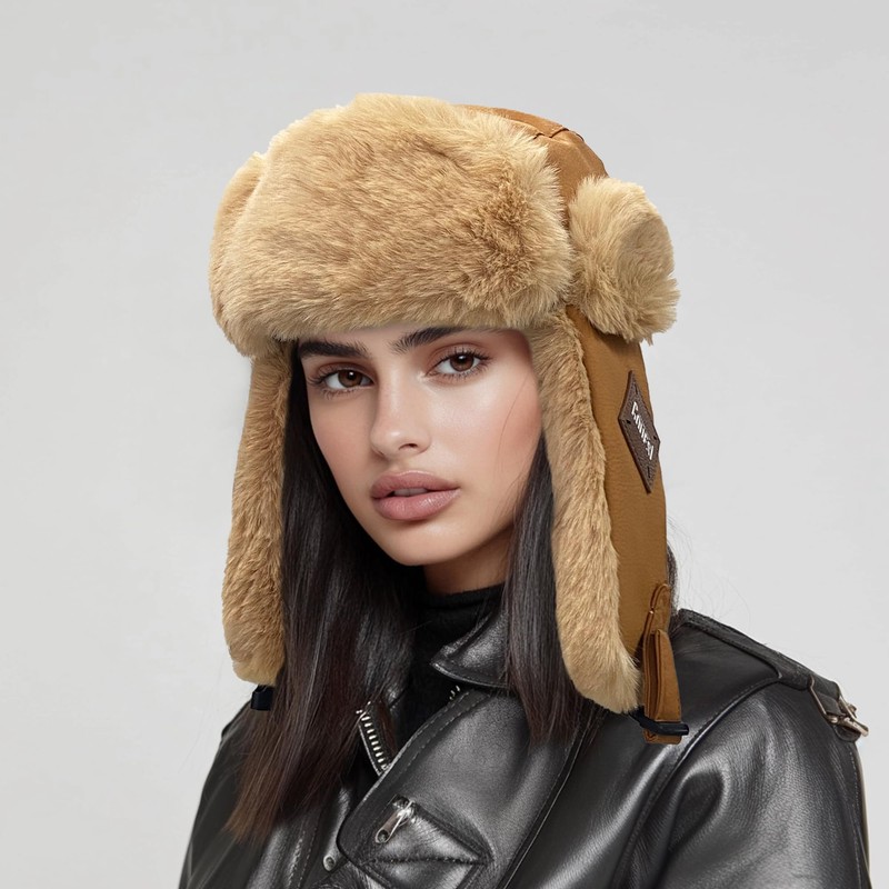 Clakllie Warm Trapper Ear Flaps Hats Russian Fur Hat Trooper