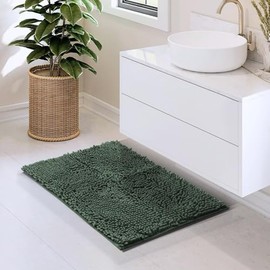 Premium Velvet Microfiber Chenille Bathroom Rugs Small Size High-Pile | Hunter Green Super Soft Ultra Plush Luxury Underfoot Feel Quick Dry | Nonslip Backing Thick Absorbent Bath Mat 17" W X 24" L