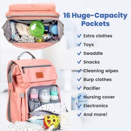 PILLANI Baby Diaper Bag Backpack - Large Bag for Boys & Girls, Waterproof Diaper Backpack - Travel Diaper Bags w/Changing Pad, Baby Registry Search & Shower Gifts - Essentials Must Haves Newborn Stuff