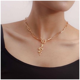Inateannal Schlange Anhänger Halskette Schlange Choker Halskette Gold Büroklammer Link Kette Halskette Tier Schlange Halskette Toggle Verschluss Halskette Schmuck Für Frauen Und Mädchen Geschenke