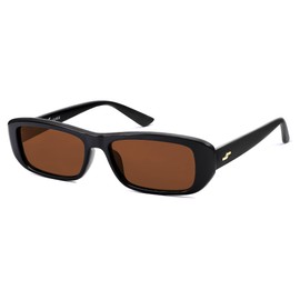 SOJOS Retro Rectangle Polarized Sunglasses Women Men Trendy Narrow Y2K Rectangular Frame Womens Mens Sun Glasses SJ2351, Black Frame/Dark Brown Lens