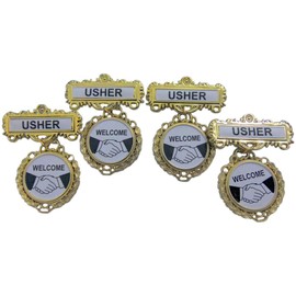 Westmon Works Usher Badge Multipack Church Welcome with Pin on Back Bulk Pack Set of 4