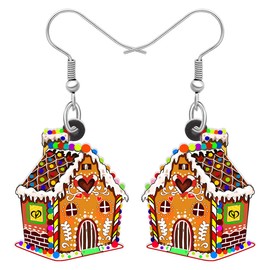 YAYAKO Acrylic Gingerbread Earrings Dangle Charms Cute Cookies Man Christmas Candy House Gifts for Women Jewelry Party Decorations (Brown)