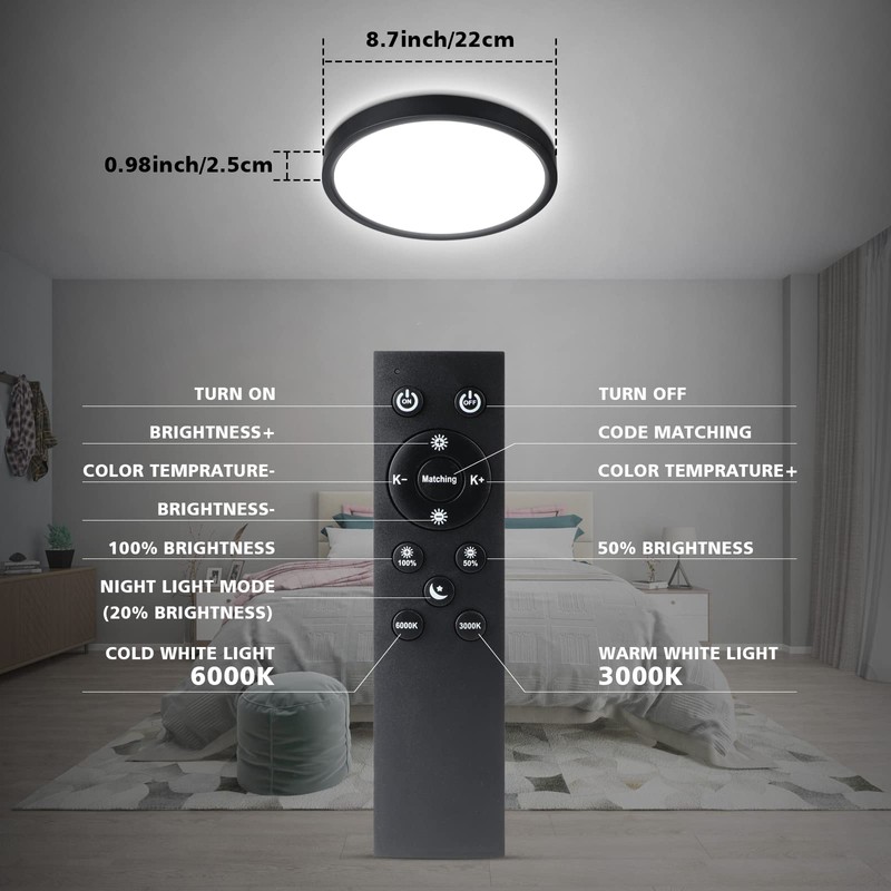 Unicozin Dimmable LED Flush Mount Ceiling Light with Remote Control,