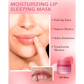 Moisturizing Lip Sleeping Mask, Lip Mask Overnight 24H Hydrating Lip Balm, Lip Care for Dry Cracked Lips, Sleeping Lip Mask Lip Moisturizer with Wand Hydrate Nourish Lips Scrubs Exfoliator-02# Berry