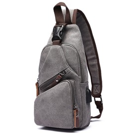 Canvas Sling Bag Crossbody Backpack Shoulder Casual Rucksack for Men Women Outdoor Cycling Hiking Travel Fishing Shopping trekking Grey