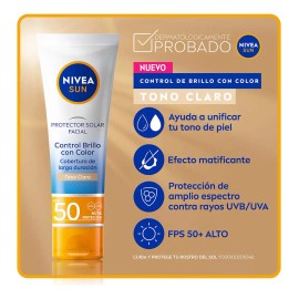 Protector Solar Facial Nivea Sun Control Brillo Tono Claro Cobertura Larga Duración Fps 50ml