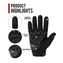 IRON JIA'S Motorcycle Gloves Full Finger Durable for Road Racing Bike Summer Spring Powersports Support Touch Screen Black-M