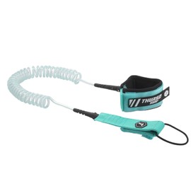 THURSO SURF Premium Stainless Steel Coiled Leash 10 ft – 7mm, Double Stainless Steel Swivel, Anti-Rust, Comfortable Padded Neoprene Cuff, Lightweight SUP Leash (Turquoise)