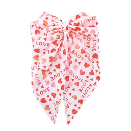Heart Print Bow Hair Clips Decorations for Women Long Tail Ribbon Hair Bows Decor for Girls Large Bowknot Barrettes Satin Red Love Heart Pattern Bow Clip Oversize Ribbon Clips Accessories