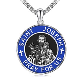 TwoAnts St Joseph Medal Necklace 925 Sterling Silver Saint Joseph Pendant Necklace Medallion Protection Necklace Catholic Jewelry Gift for Women Men