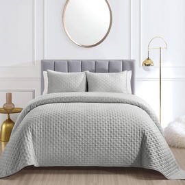 Mocaletto Quilts Queen Size,Gray Quilt Set, 3 Piece Reversible Bedding Set with Pillow Shams, Ultra Soft Lightweight Microfiber Bedspread, All Season Summer Queen Coverlet