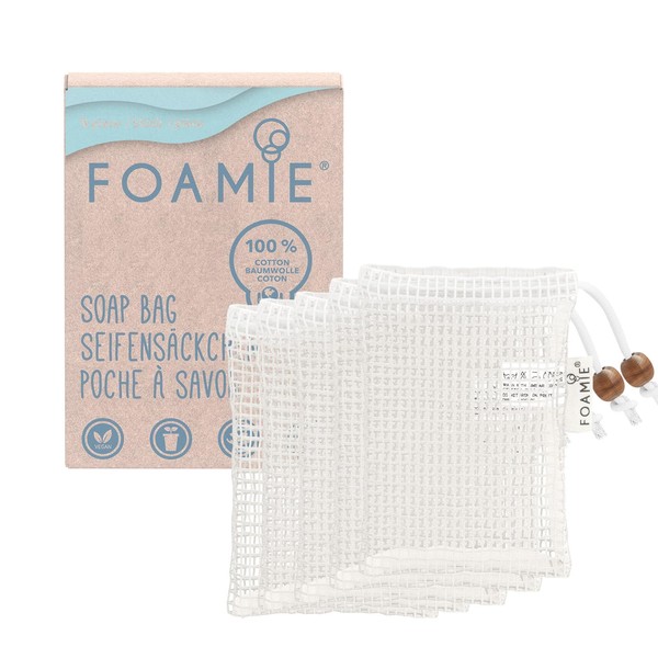 Foamie Soap Bags Set of 5, Organic Soap Bags for Solid Shampoo & Solid Shower Gel, Soap Residue, Soap Net for Even More Foaming & Drying of Soap, 100% Cotton