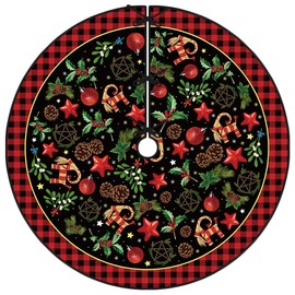 Yule Tree Skirt 48 Inch Pagan Christmas Tree Collar Scandinavian Straw Goat Julbock Mistletoe New Year Winter Xmas Tree Decor Christmas Decorations for Home Party