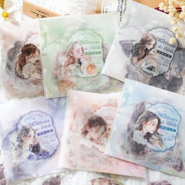 Alideco 180pcs Scrapbook Stickers Vintage Literary Girl Cat Scrapbooking Junk Journal Crafts Embelishment Decoration Diary Stickers (maomishaonv)