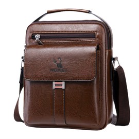 Vologle Men's Shoulder Bag PU Leather Messenger Bag Business Crossbody Manbag Casual Handbags Side Pocket Travel Flight Sports Bags for Men Work Shopping Travel, coffee