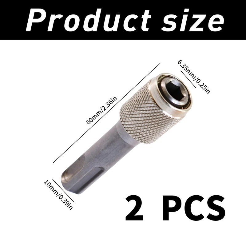 2 pieces SDS adapter, 6.35 mm SDS bit holder for