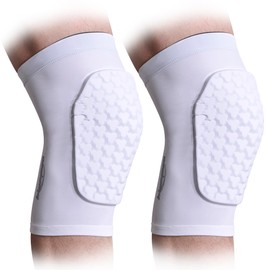 COOLOMG Basketball Football Knee Pads Protection Knee Braces for Adult Youth Kids 1 Pair White L