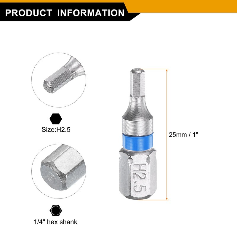 sourcing map 2pcs Hex Screwdriver Bit H2.5 1/4" Hex Shank