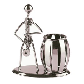 AlleTechPlus Metal Art Crafts Pencil & Pen Holder Display - Decorative Saxophone Theme Desktop Supply Organizer