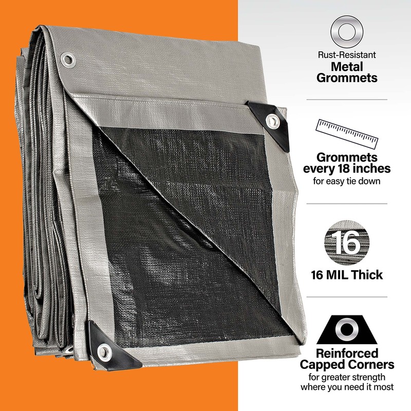 10x12 Ultra Heavy Duty Tarp, Extra Thick 16 Mil, UV