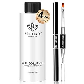 Modelones Polygel Slip Solution Kit 120 ml with Dual-Ended Nail Brush, Poly Gel Slip Solution for Acrylic Nails Liquid Set Nail Extension Nail Art DIY at Home
