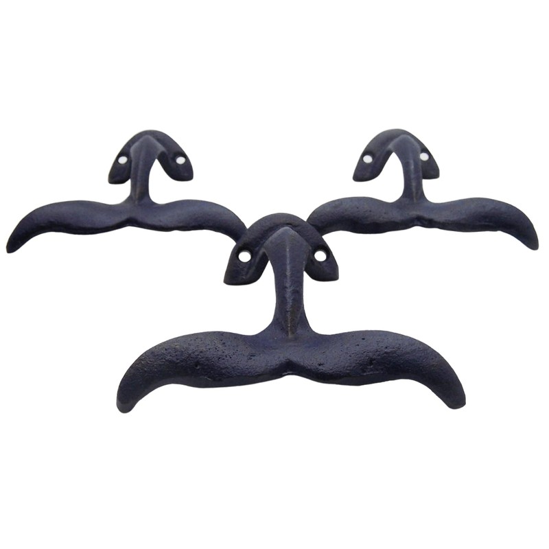 Navy Blue Whale Tail Cast Iron Wall Hooks, Wall Mounted