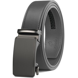 JUKMO Men’s 35mm Leather Ratchet Belt with Original Slide Buckle in Gift Box, Octagon - Grey, M-36" to 42" Waist Adjustable (Length 49")