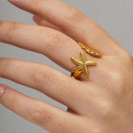 Starfish Ring for Women Gold Shell Ring Boho Rings Beach Rings Summer Beach Jewelry Gifts for Women
