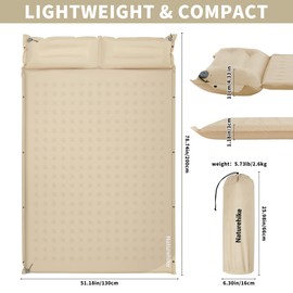Naturehike Connectable Double Self Inflating Sleeping Pad, 1.18" Memory Foam Camping Pad, Backpacking Camping Mattress Pad for Tent, Travel, Car, Hammock