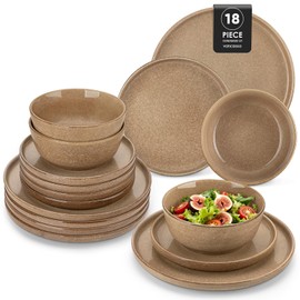 vancasso ANYA 18 Pieces Plates and Bowls Set, Caramel Dinnerware Sets, Reactive Glaze Dishes Set for 6, Ceramic Dishware Sets Kitchen Dinner Set, Microwave & Dishwasher Safe