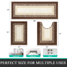 Bsmathom Bathroom Rug Sets 3 Piece, Absorbent Non-Slip Bath Mats for Bathroom, Soft Shaggy Machine Washable Bathroom Mat Set for Bathroom Floor with U-Shaped Toilet Mat for Bathroom, Dark Coffee