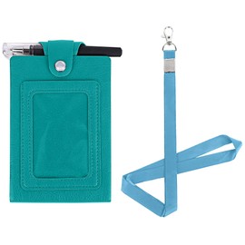 Biiange Mini Notebook on Lanyard, Small Notebook with Lanyard, PU Leather Lanyard Meeting Notebook, Neck Hanging Notepad with ID Slot and Pen (Blue)