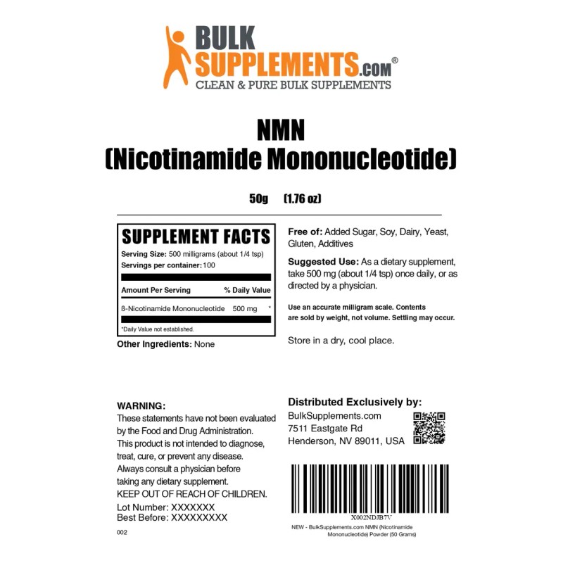 Bulk Suplements Nmn Mononucleótido De Nicotinamida 50gramos