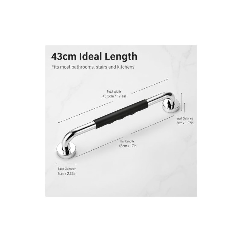 2 Pack 16.93Inch/43cm Grab Bars,304 Stainless Steel Rail Toilet Shower