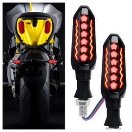 carleef 2PCS Motorcycle Turn Signals LED,Cool Flowing Motorcycle Blinkers Indicators,Universal 12V Motorcycle Lights Sequential Turn Signal for Motorcycle Scooter (Red-Amber)