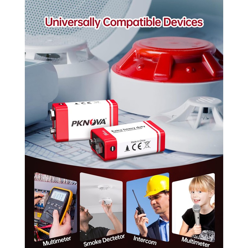PKNOVA 9V Batteries Carbon 9 Volt Battery for Smoke Detector