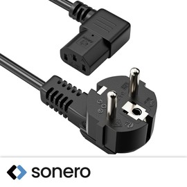 sonero Stromkabel Kaltgerätekabel 3 Polig, 1,0m, Schutzkontakt Schuko Stecker Netzstecker auf Kaltgerätekupplung C13 Buchse, 90° Winkel Netzkabel Netzteil Strom Kabel für Monitor PC Drucker, Schwarz