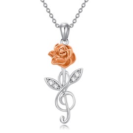 DOLPHERS Lab Grown Diamond Rose Flower Music Note Necklace 925 Sterling Silver Rose Flower Music Note Necklace Pendant Gift for Women