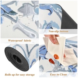 ElliTarr 2-in-1 Table Runner Trivet for Hot Dishes Heat Resistant Hot Plate Mat Pad 39x12 Inch Waterproof Table Protector Trivets for Countertop Non Slip Decorative Floral Navy Blue