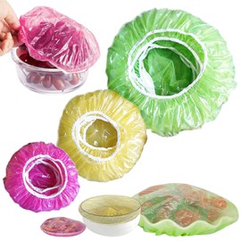 PIWOSGOL Pack of 60 Elastic Food Storage Bags, Food Covers for Food, Reusable Colourful Cling Film, for Vegetables, Fresh Protection, BBQ, Hotel Shower Cap