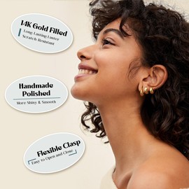 Roheafer 3 Pairs Sterling Silver Hoop Earrings for Women Hypoallergenic 14K Gold Plated Paperclip Huggie Earrings Set